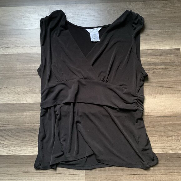 Classic Minimalist Y2k Black Sleeveless Wrap Top Shirt GEORGE Stretch Size L - Picture 1 of 5